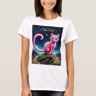 Fantasy rosa cat in magi stjärnnattskog t shirt