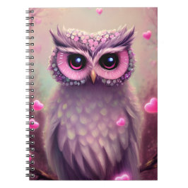 Fantasy Rosa Fluffy Kawaii Uggla Anteckningsbok