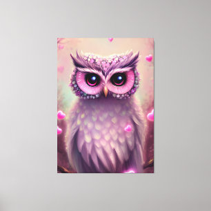 Fantasy Rosa Fluffy Kawaii Uggla Canvastryck