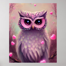 Fantasy Rosa Fluffy Kawaii Uggla Poster