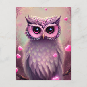 Fantasy Rosa Fluffy Kawaii Uggla Vykort