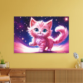 Fantasy rosa fluffy kitten bright blue ögon art canvastryck