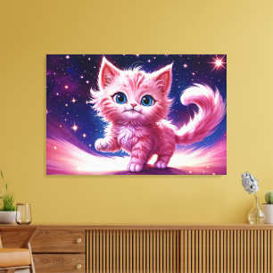 Fantasy rosa fluffy kitten bright blue ögon art canvastryck