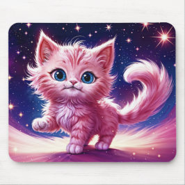Fantasy rosa fluffy kitten bright blue ögon art musmatta