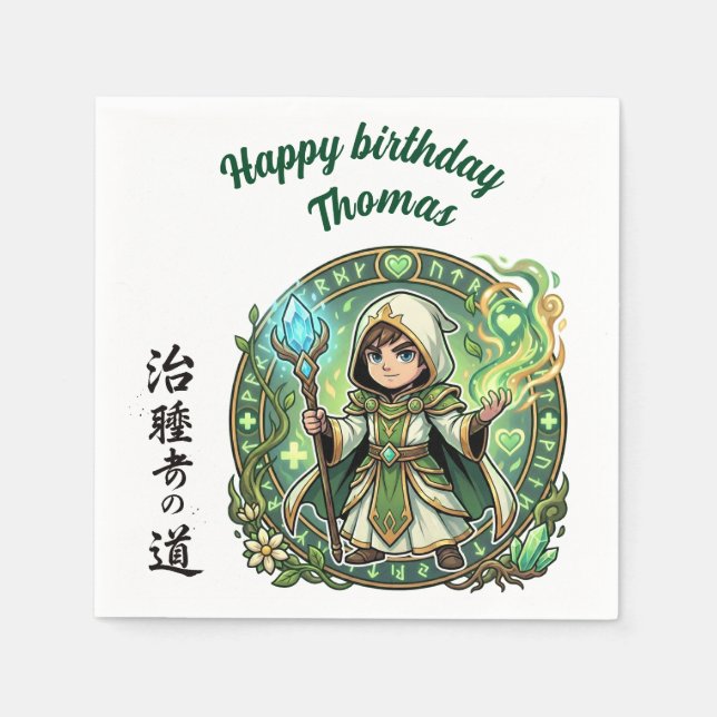 Fantasy RPG Healer Anime Chibi Gamer Birthday  Pappersservett (Framsidan)