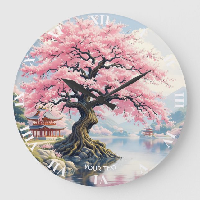 Fantasy Sakura Temples Sjö Stor Klocka (Framsida)