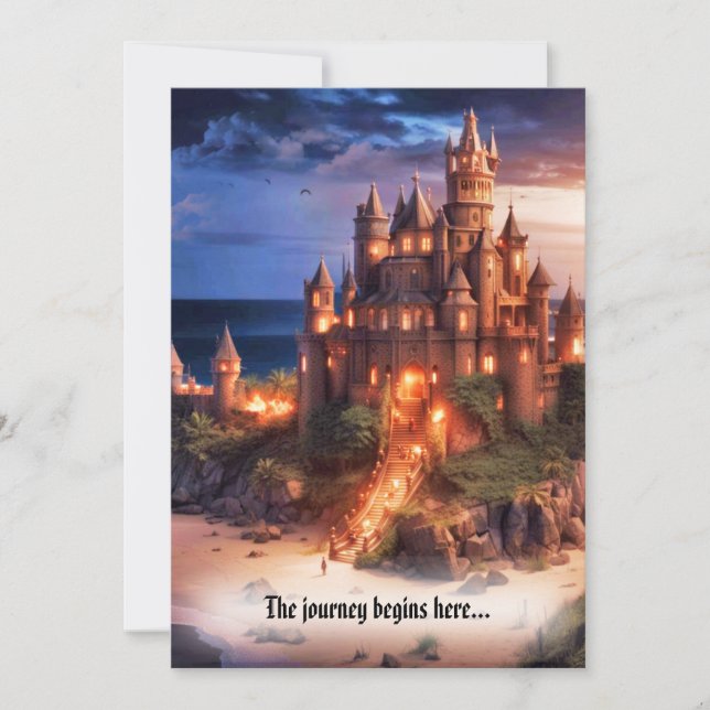Fantasy Sandcastle Beach Destination Wedding Inbjudningar (Framsida)
