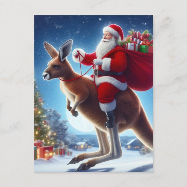 Fantasy Santa och Kangaroo Vykort (Framsida)
