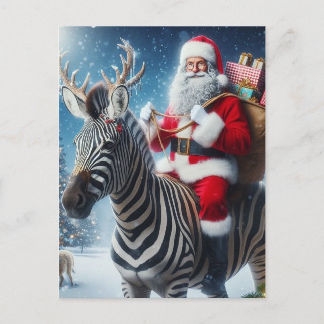 Fantasy Santa och Zebra med Antlers Vykort (Framsida)