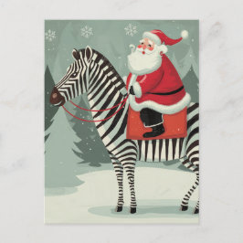 Fantasy Santa och Zebra Storybook Stil Vykort