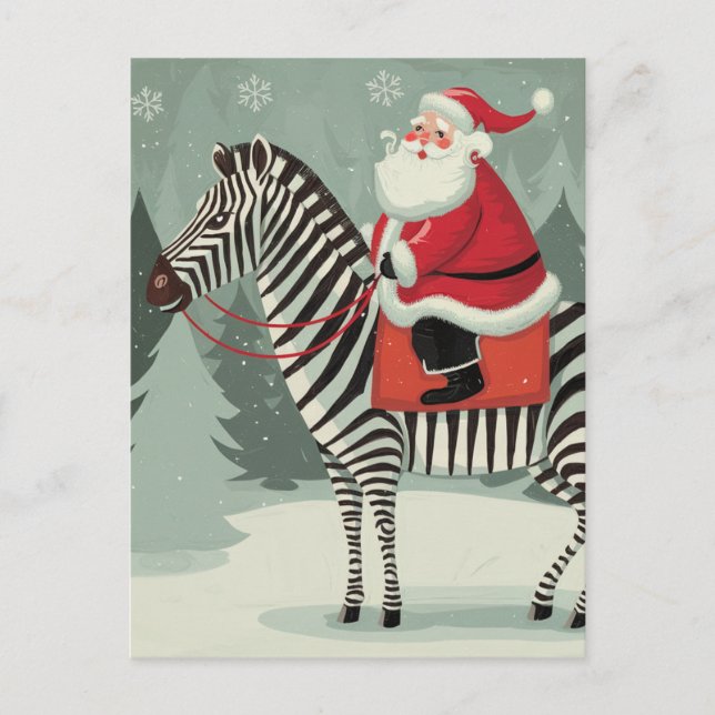 Fantasy Santa och Zebra Storybook Stil Vykort (Framsida)