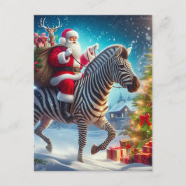 Fantasy Santa och Zebra Vykort