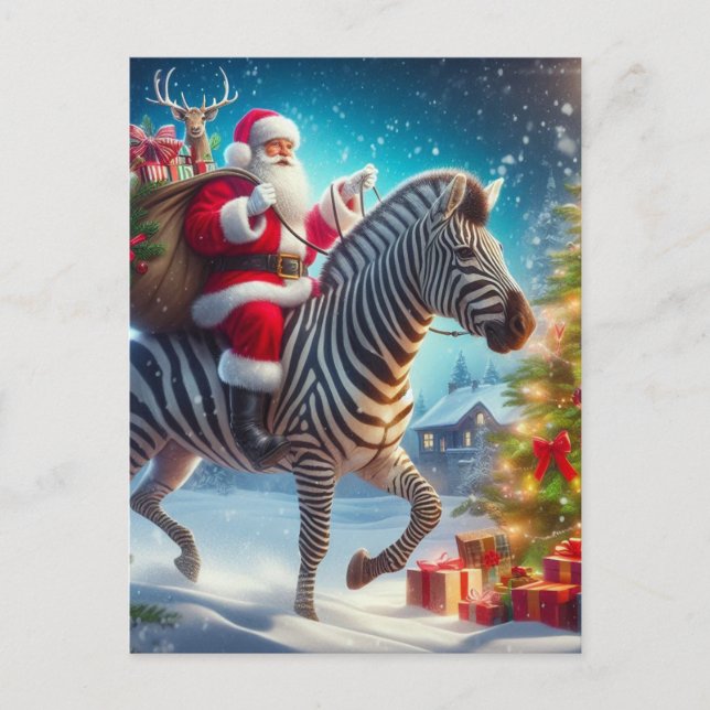 Fantasy Santa och Zebra Vykort (Framsida)