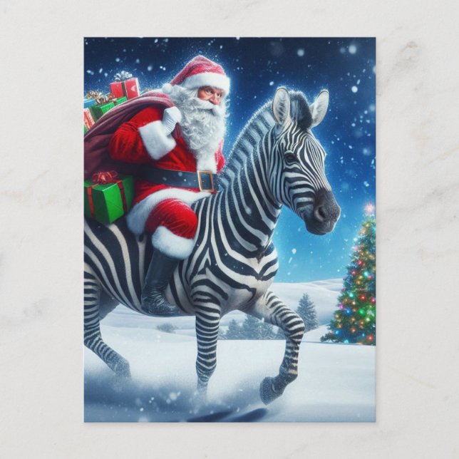 Fantasy Santa och Zebra Vykort (Framsida)