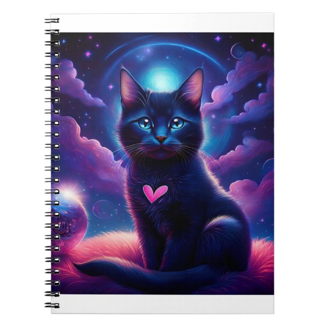 Fantasy Scene Black Kitten Beautiful Blue Eyes Anteckningsbok (Framsidan)