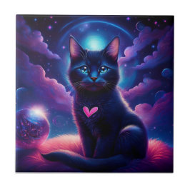 Fantasy Scene Black Kitten Beautiful Blue Eyes Kakelplatta
