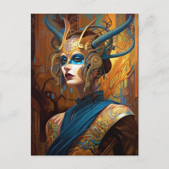 Fantasy Sci-Fi Queen Headdress Mask Vykort (Framsida)