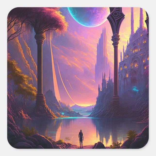 Fantasy Science fiction liggande Fyrkantigt Klistermärke (Framsida)