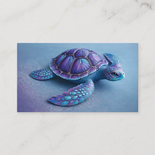 Fantasy Sea Turtle in Blue & Purple, Peaceful  Visitkort (Framsida)