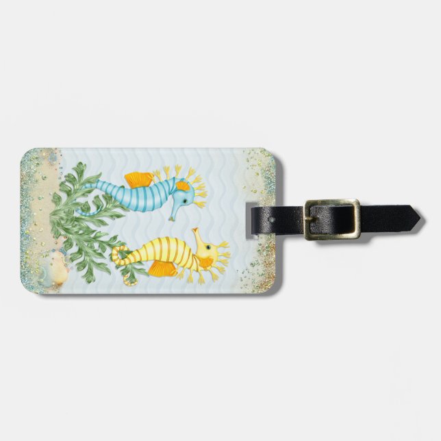 Fantasy Seahorse and Bling Bagagebricka (Horisontell Framsida)