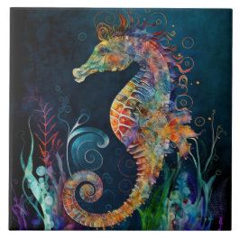 Fantasy Seahorse Watercolor Kakelplatta