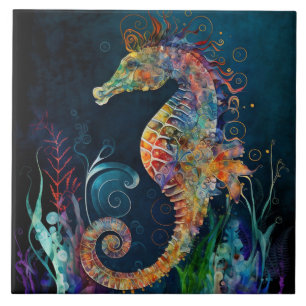 Fantasy Seahorse Watercolor Kakelplatta