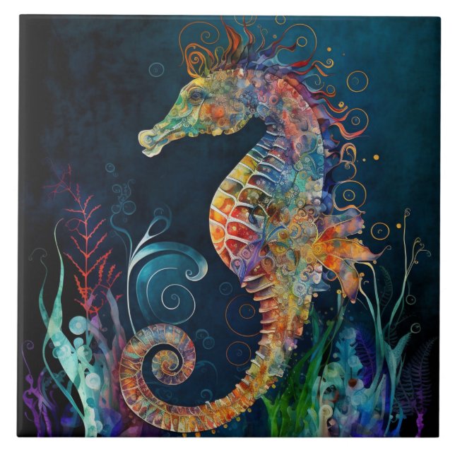 Fantasy Seahorse Watercolor Kakelplatta (Framsidan)