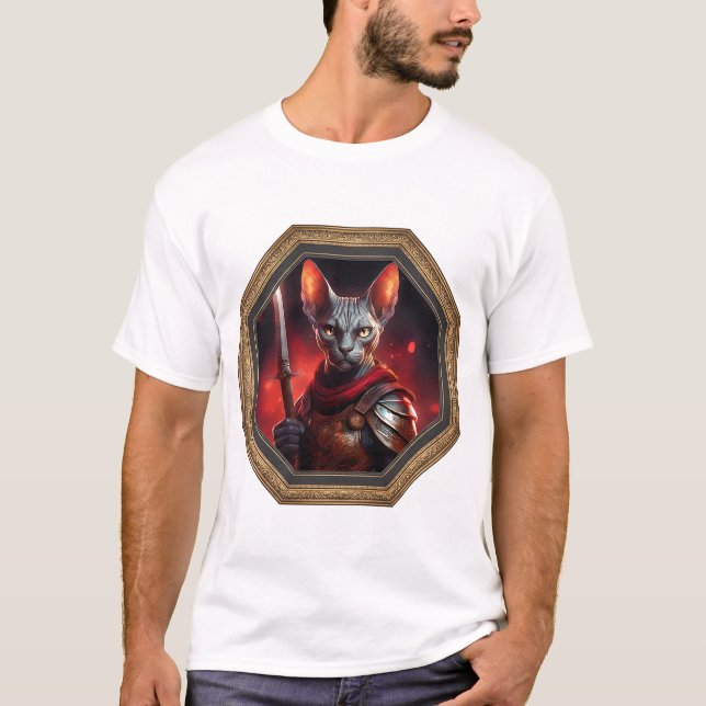 Fantasy Sfinx Katt Krigare I Ram T Shirt (Framsida)