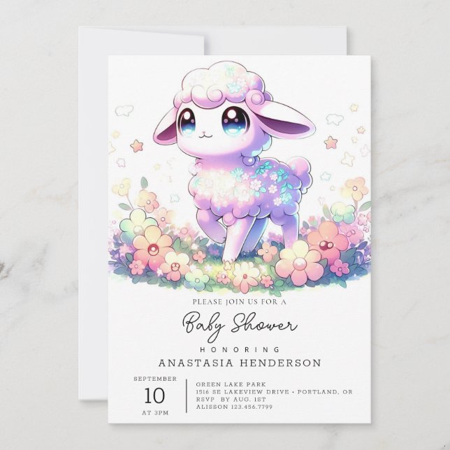 Fantasy Sheep Baby Shower Inbjudningar (Framsida)