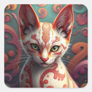Fantasy Siamese Cat Stickers Fyrkantigt Klistermärke