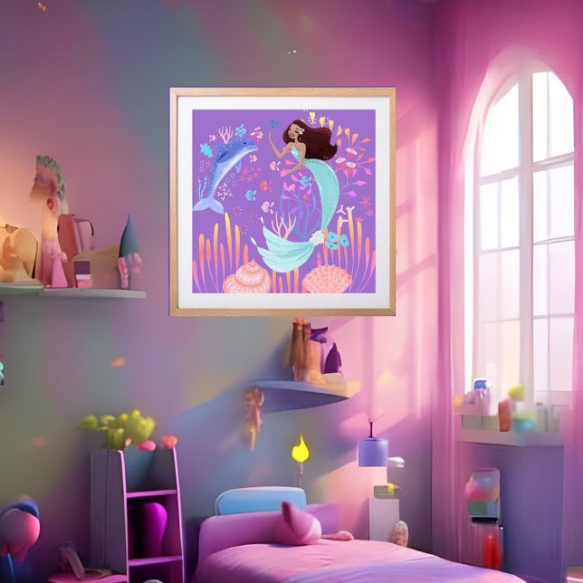 Fantasy Självskattad lila rosa blå delfin hav 2  Poster (Skapare uppladdad)