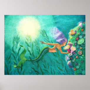 Fantasy Sjöjungfru Art Poster Tropical Sea Garden