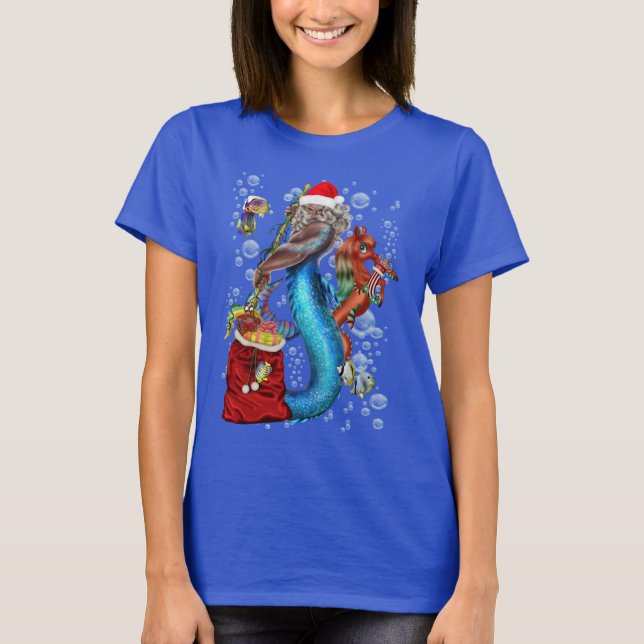 Fantasy Sjöjungfru Jultomten T Shirt (Framsida)
