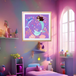 Fantasy Sjöjungfru lila rosa Blue Delphin Sea 2 Poster