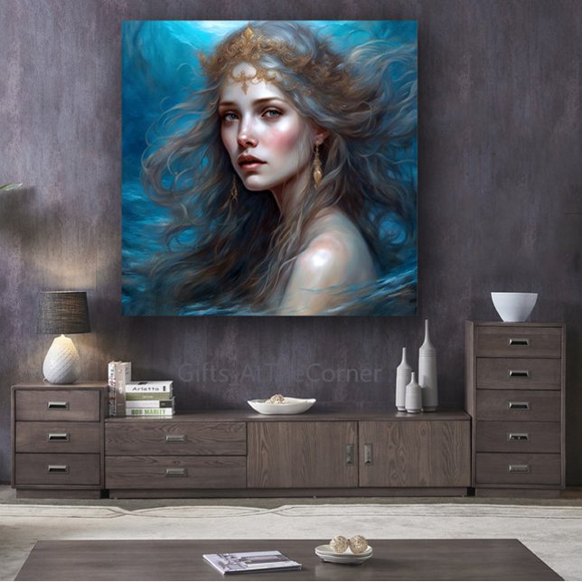 Fantasy Sjöjungfru Princess Canvastryck (Fantasy Blue Mermaid)