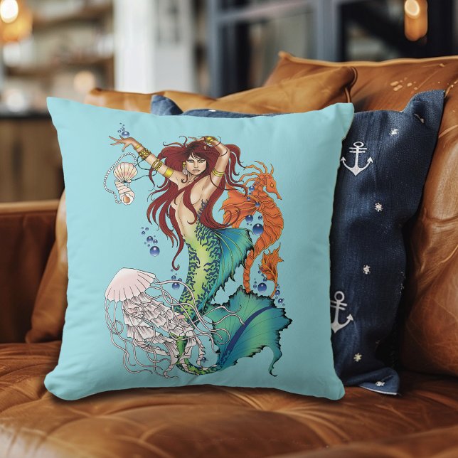 Fantasy Sjöjungfru Teal Svan Kudde (Skapare uppladdad)
