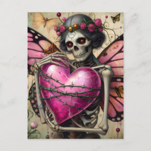 Fantasy Skeleton with Barbed Wire Heart Vykort