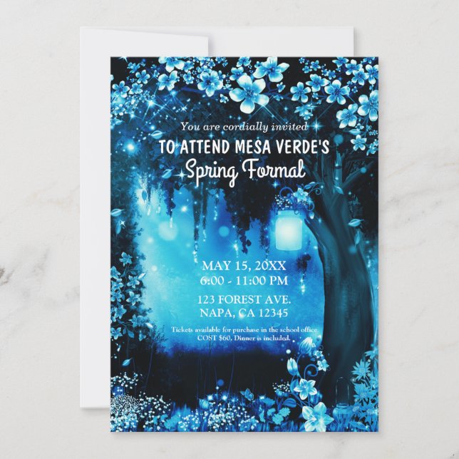 Fantasy Skog Förtrollad Blå Skog Studentbal  Inbjudningar (Framsida)
