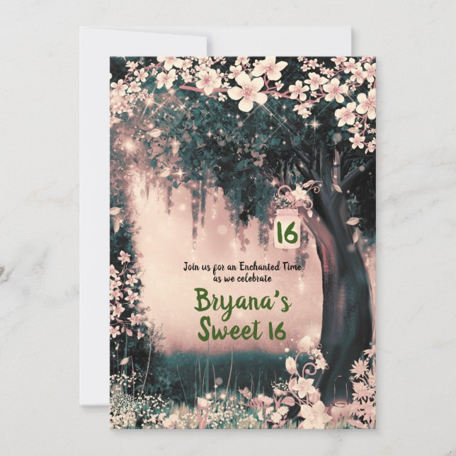 Fantasy Skog Förtrollad Rosa Skog Sweet 16 I Inbjudningar (Framsida)
