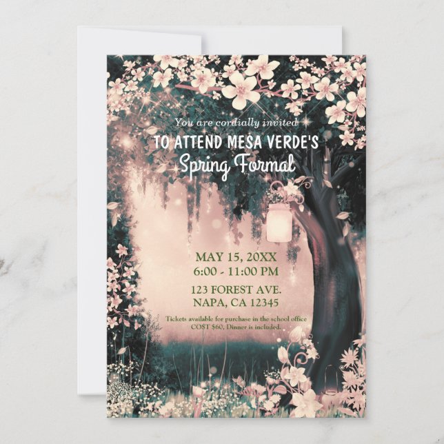 Fantasy Skogs Förtrollad Rosa Skog Promenaddans Inbjudningar (Framsida)