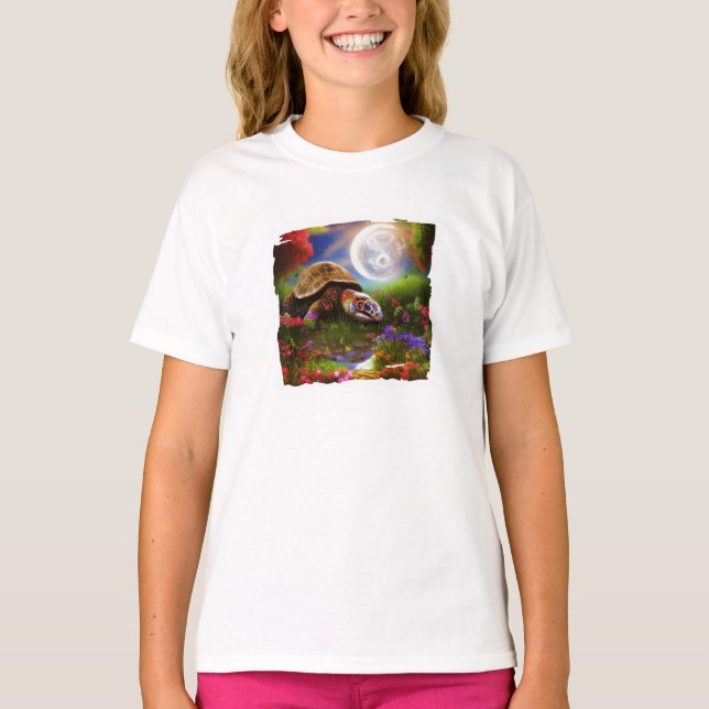 Fantasy sköldpadda och måne   T-Shirt (Framsida)