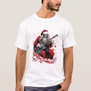Fantasy Skull Skeleton Santa som spelar en Guitar T Shirt
