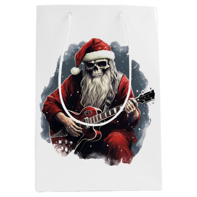 Fantasy Skull Skeleton Santa Spelar Guitar Night (Framsidan)