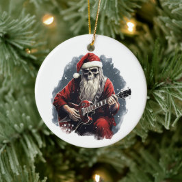 Fantasy Skull Skeleton Santa Spelar Guitar Night Julgransprydnad Keramik