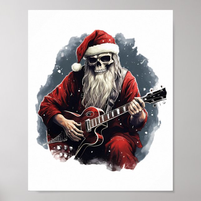 Fantasy Skull Skeleton Santa Spelar Guitar Night Poster (Framsidan)