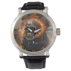 Fantasy Skull Tåg Flames Wreck Armbandsur