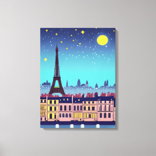 Fantasy Skyline från Paris under Stars Canvastryck