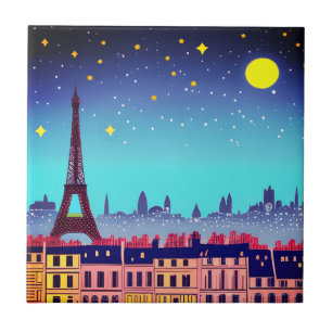 Fantasy Skyline från Paris under Stars Kakelplatta