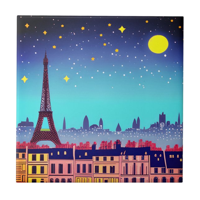 Fantasy Skyline från Paris under Stars Kakelplatta (Framsidan)