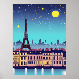 Fantasy Skyline från Paris under Stars Poster